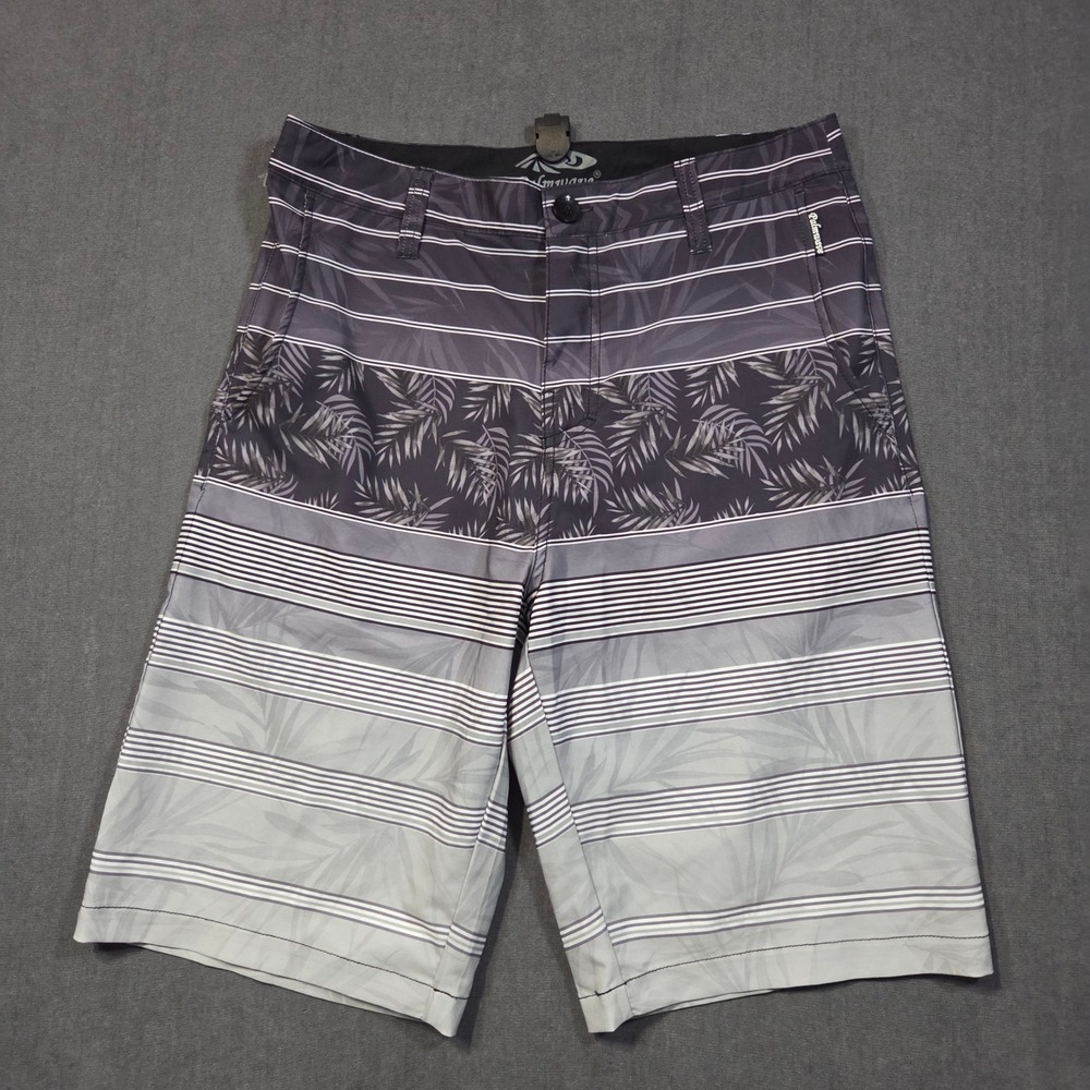 Palmwave Board Shorts Mens 32 Gray Tropical Palm Leaf Striped Swim Trunks